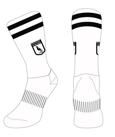 Wests Magpies White Crew Socks with logo